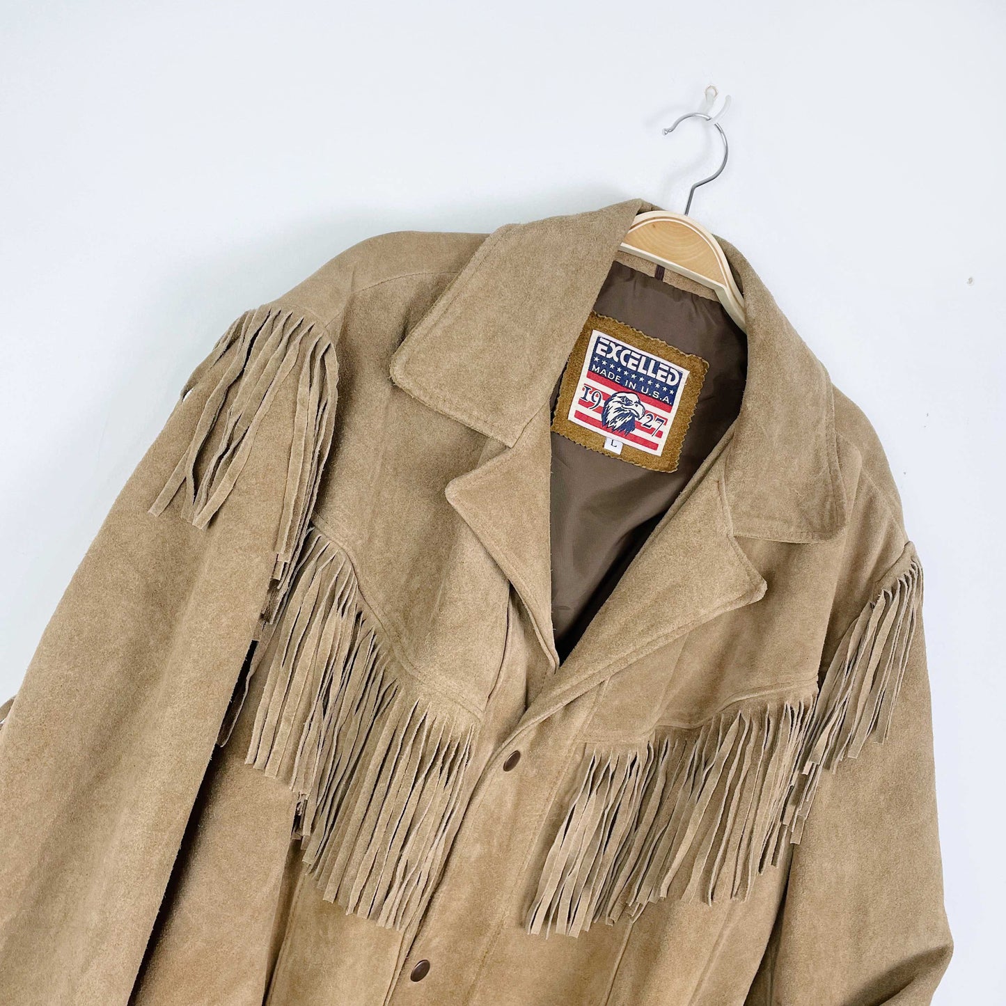 vintage excelled suede fringe rancher jacket - size large