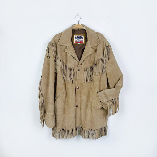 vintage excelled suede fringe rancher jacket - size large