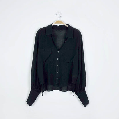 the range crinkle chiffon balloon sleeve button down - size small