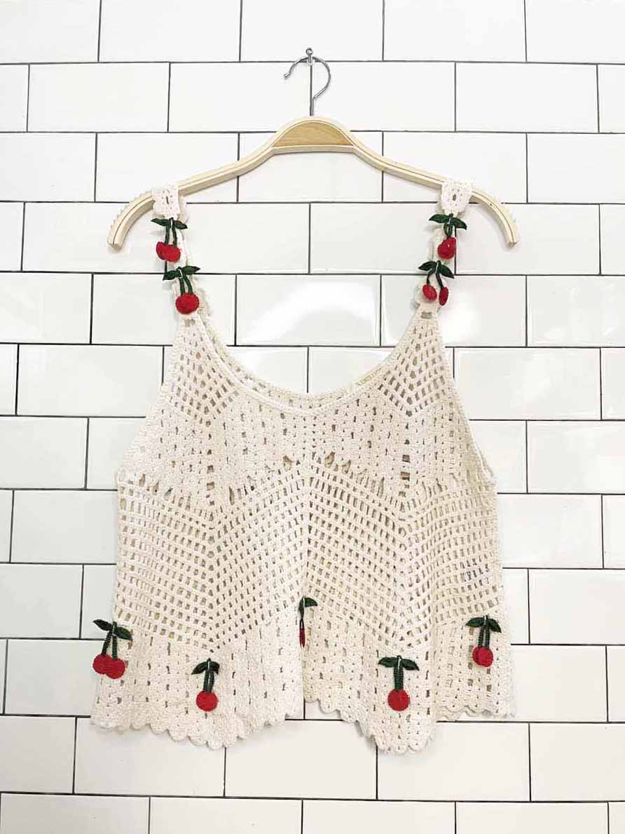 rebellion crochet knit cherry tank top - good market thrift store