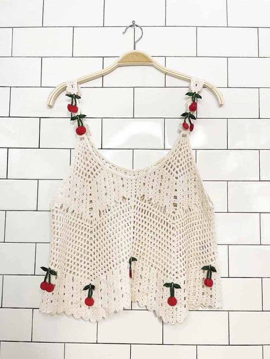 rebellion crochet knit cherry tank top - good market thrift store