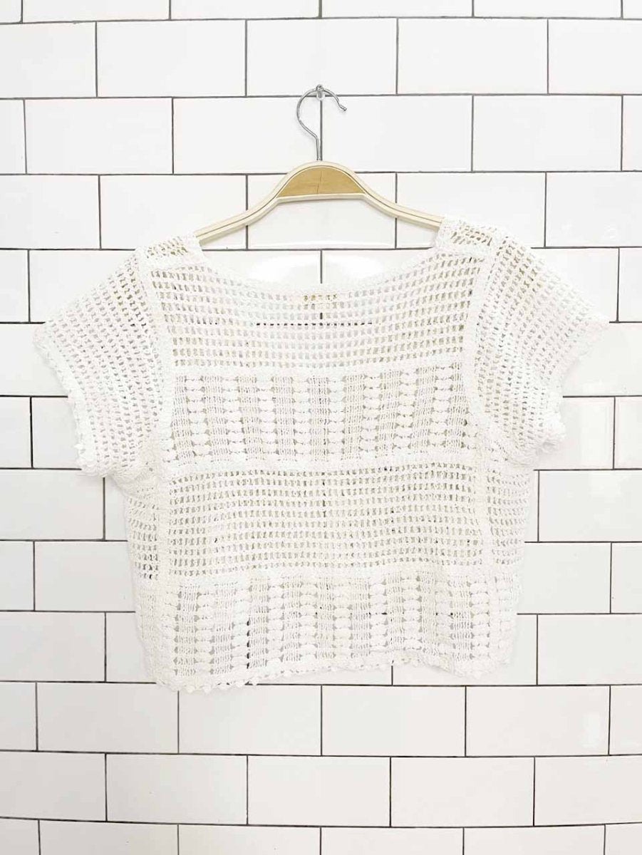 rebellion crochet knit crop short sleeve cardigan - good market thrift store