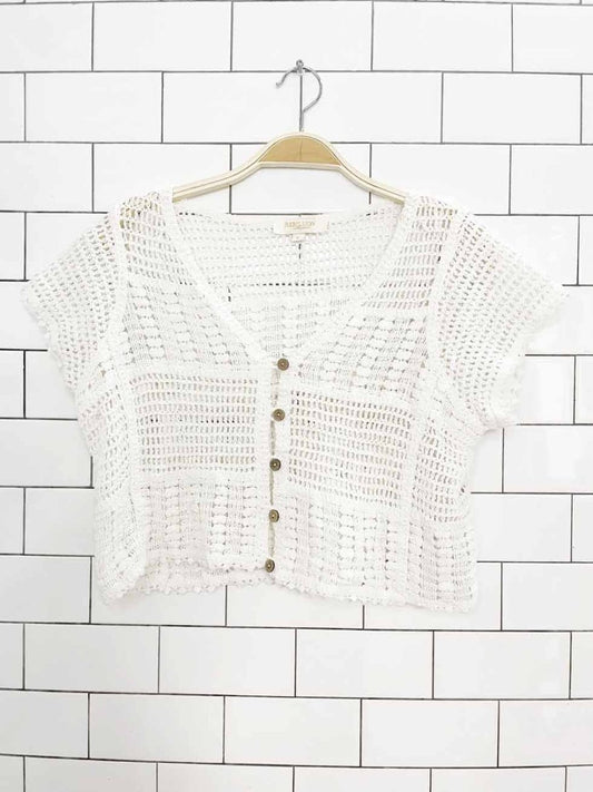 rebellion crochet knit crop short sleeve cardigan - good market thrift store