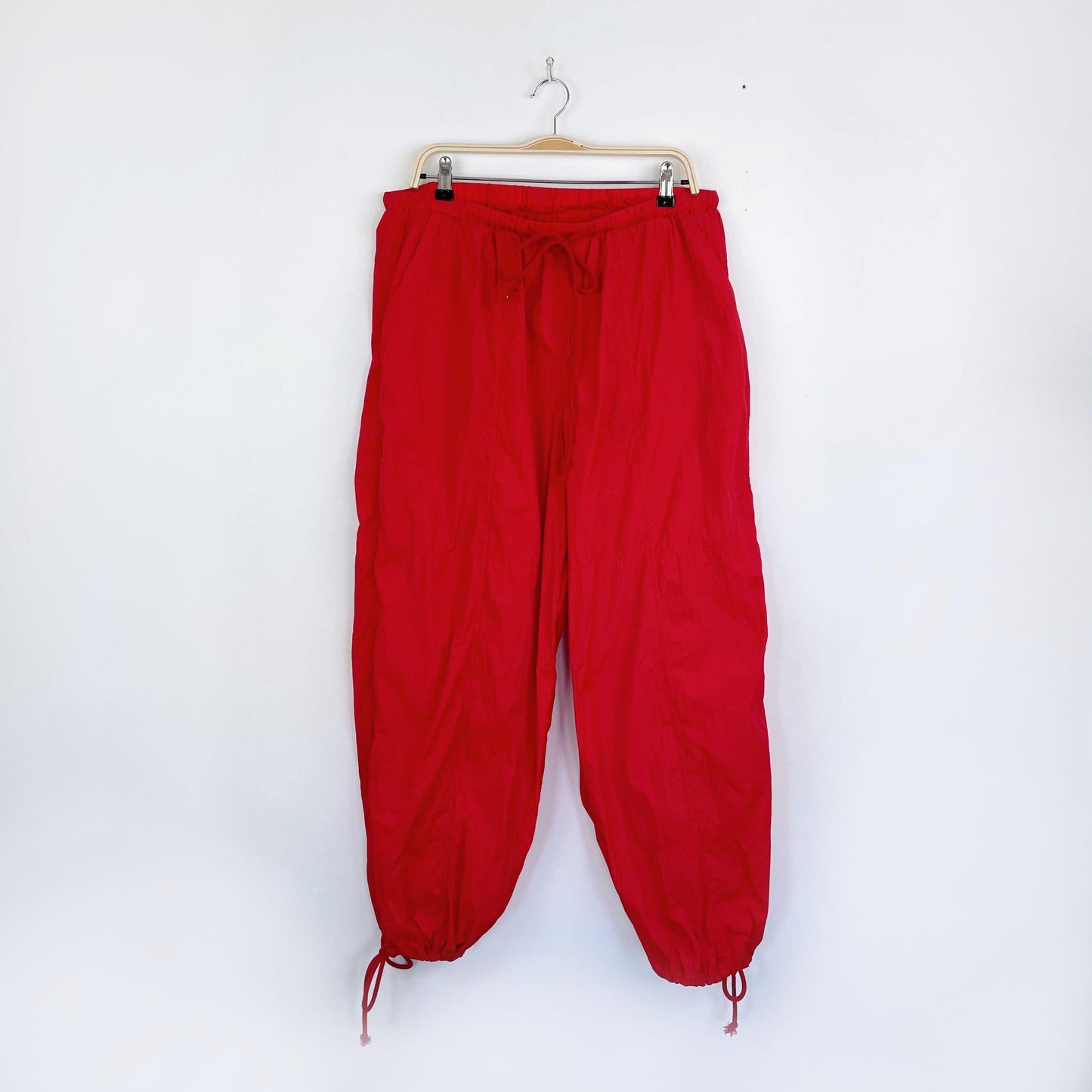 red nylon baggy parachute pants