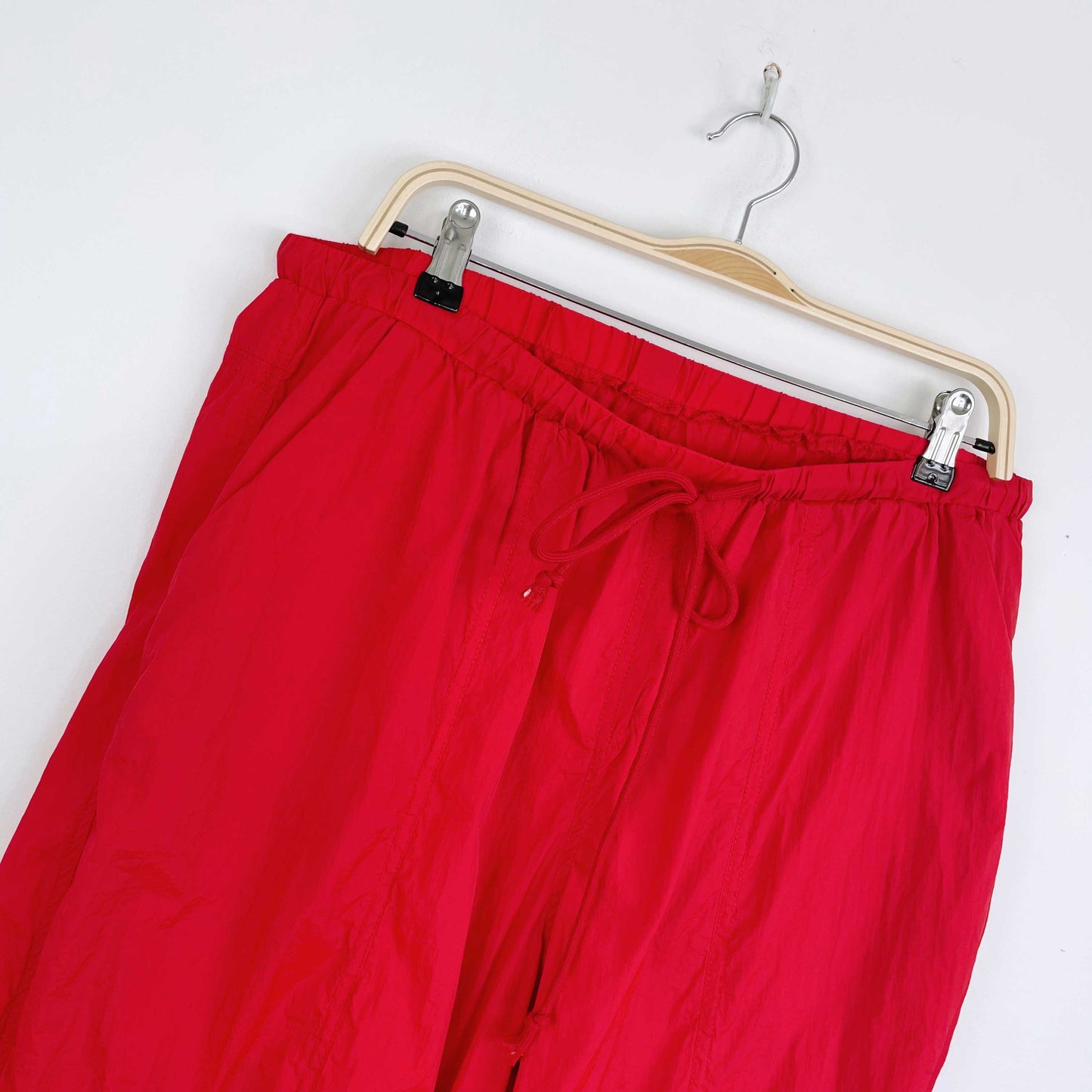 red nylon baggy parachute pants