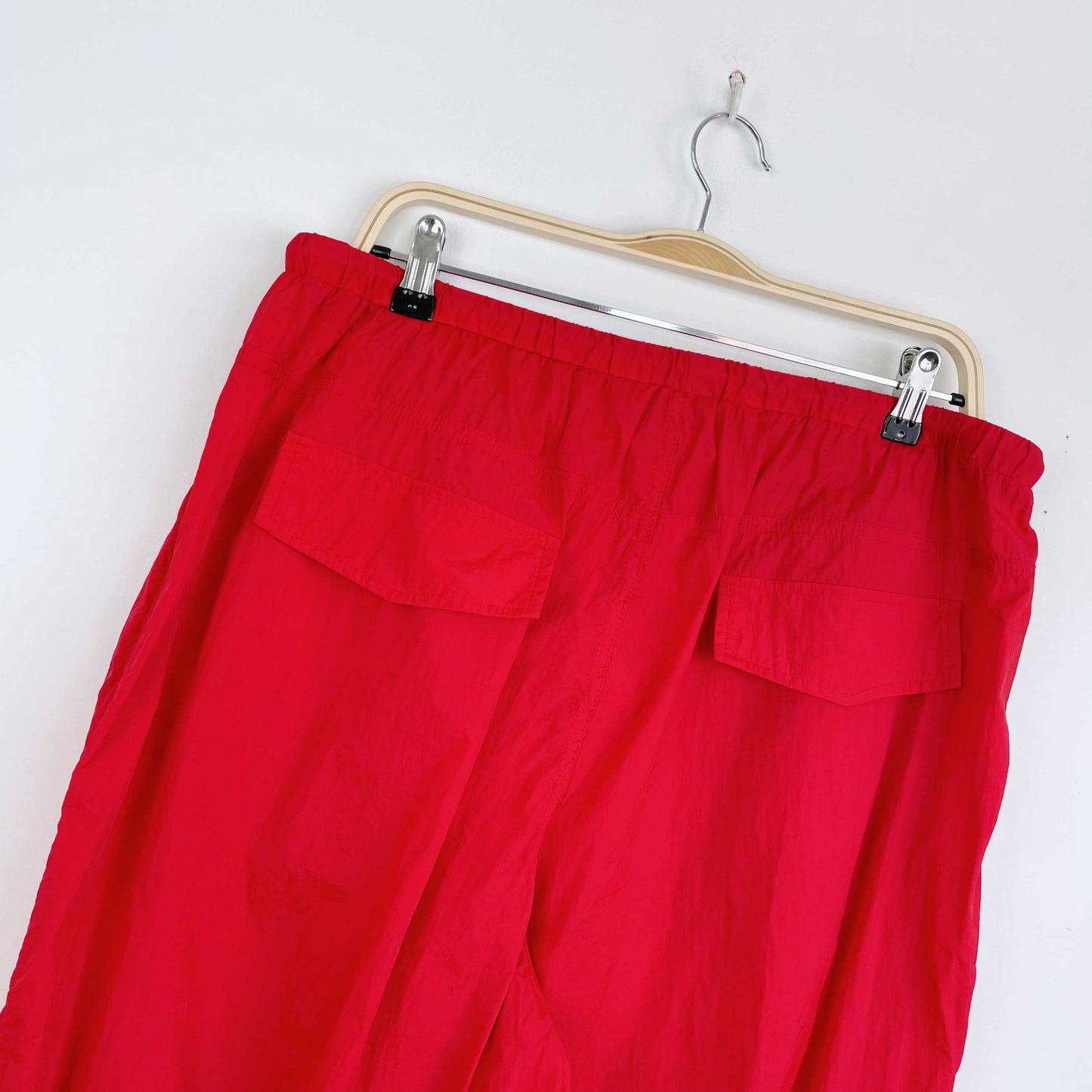 red nylon baggy parachute pants