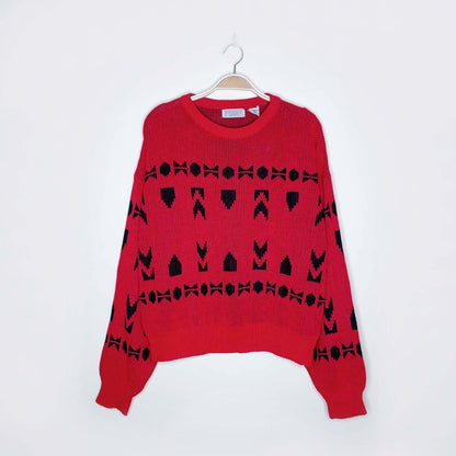 vintage essentiels festive bow tie knit crew - size medium