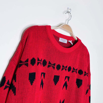 vintage essentiels festive bow tie knit crew - size medium