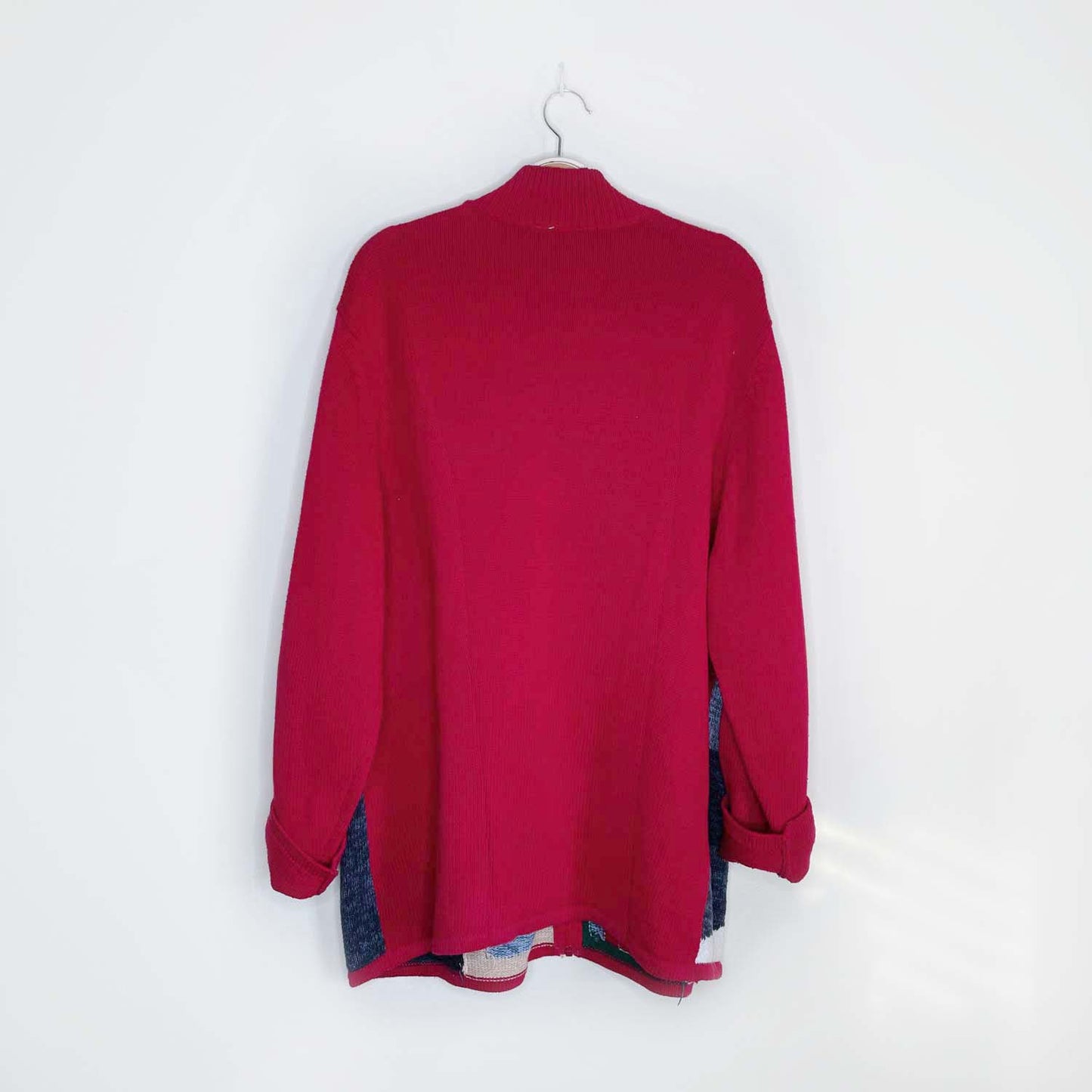 holiday red patchwork knit cardigan - size xl