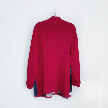 holiday red patchwork knit cardigan - size xl