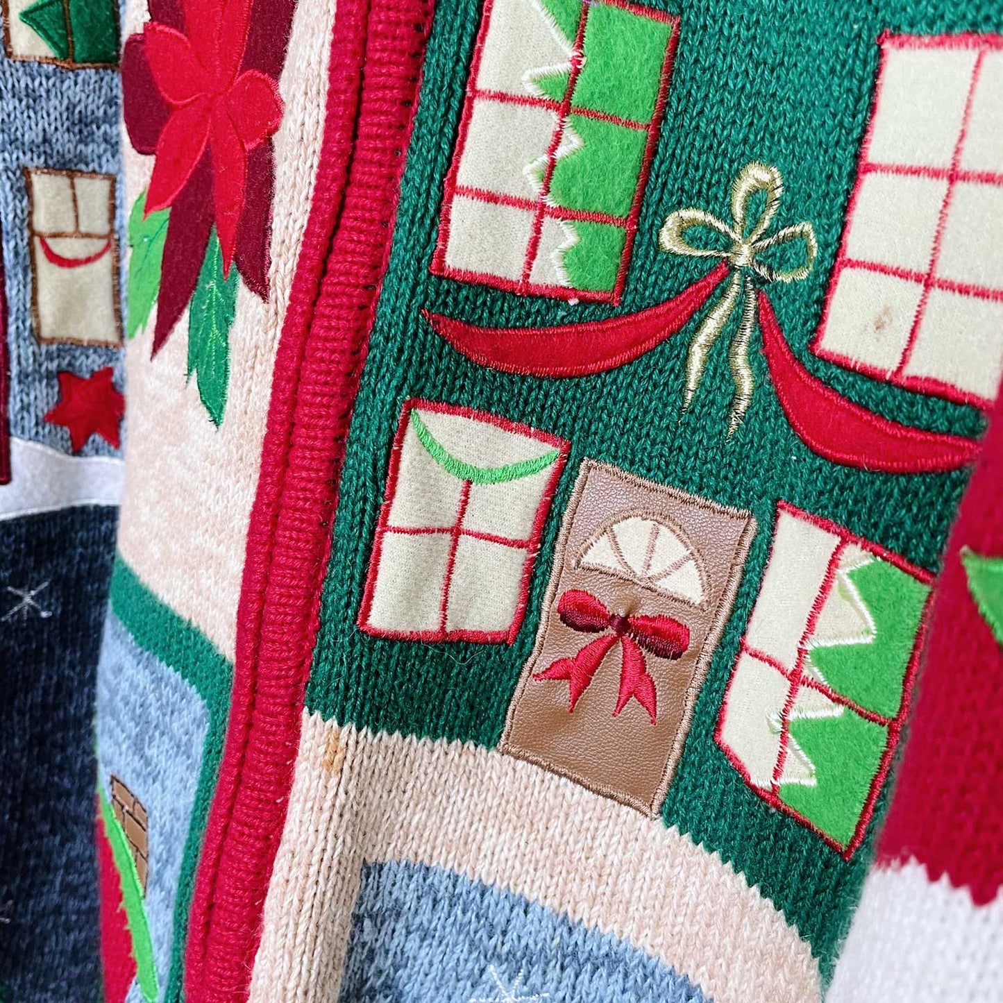 holiday red patchwork knit cardigan - size xl