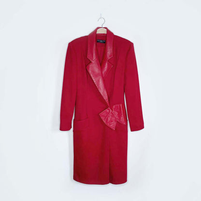 vintage 80s dominic bellissimo red bow wool leather wrap dress - size 8