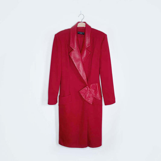 vintage 80s dominic bellissimo red bow wool leather wrap dress - size 8