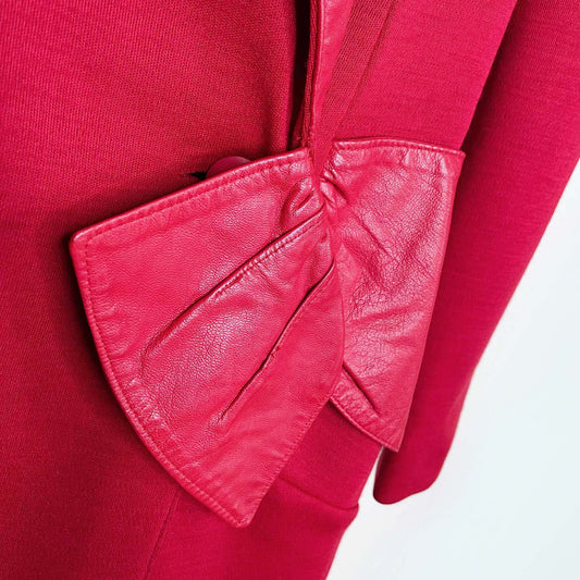 vintage 80s dominic bellissimo red bow wool leather wrap dress - size 8
