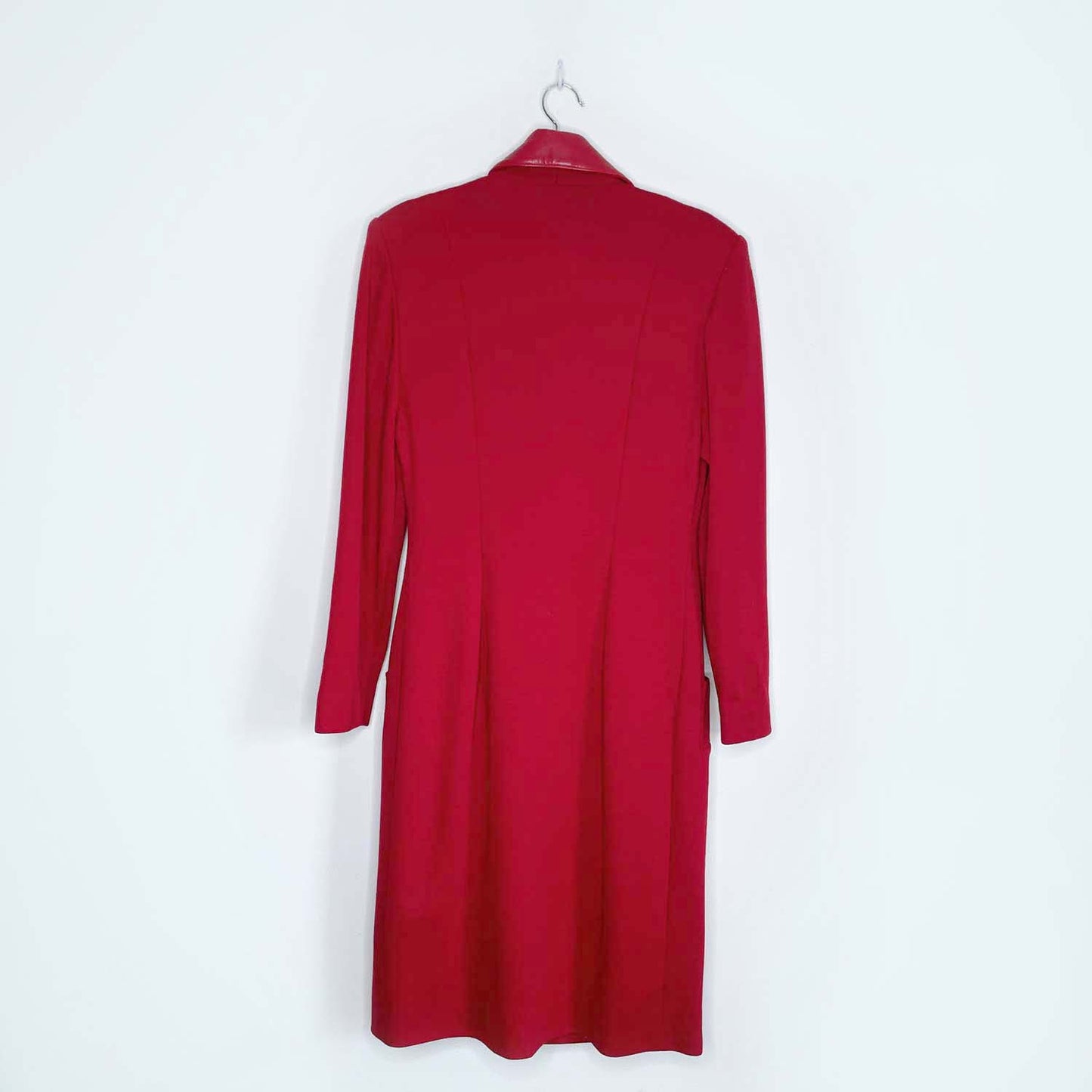 vintage 80s dominic bellissimo red bow wool leather wrap dress - size 8