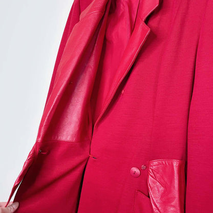 vintage 80s dominic bellissimo red bow wool leather wrap dress - size 8