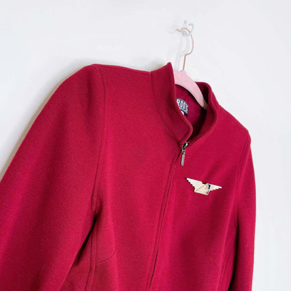 vintage roots wool jacket with leather trim - size 2