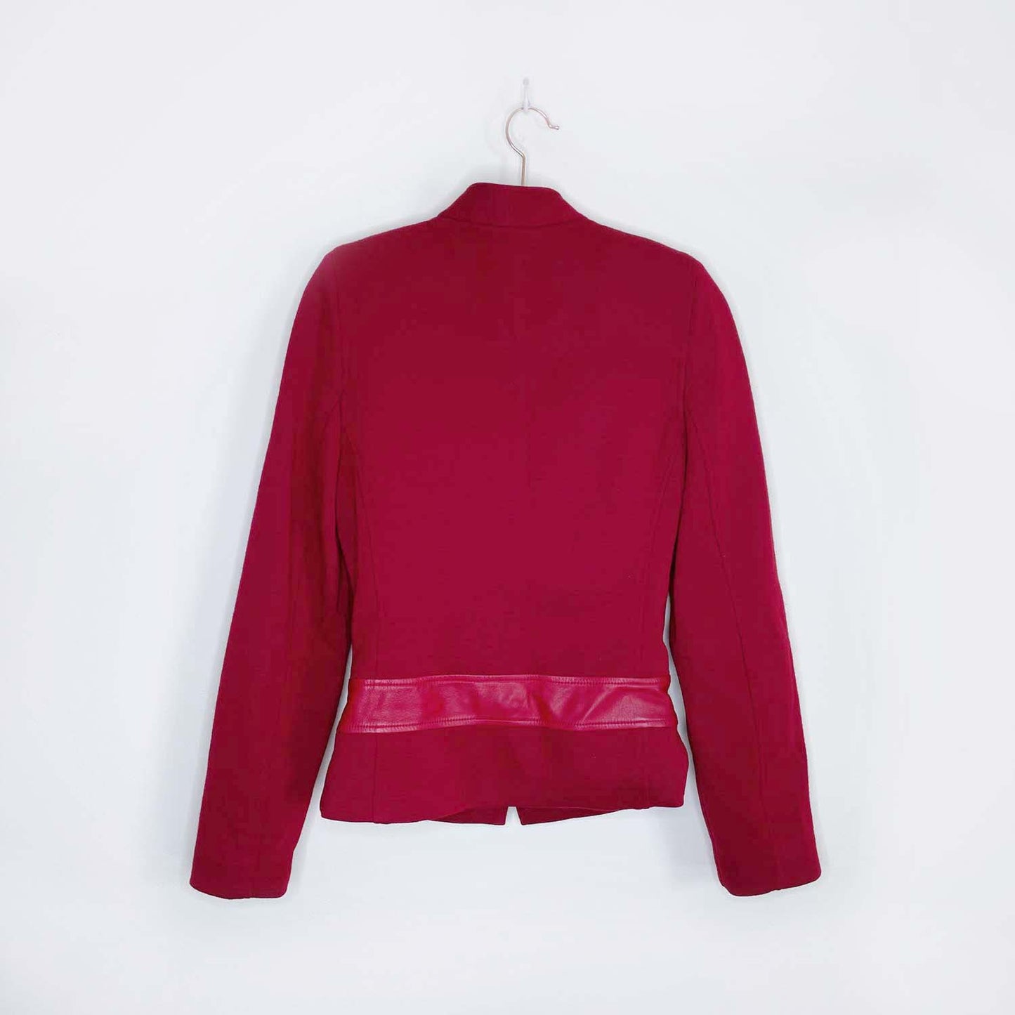 vintage roots wool jacket with leather trim - size 2