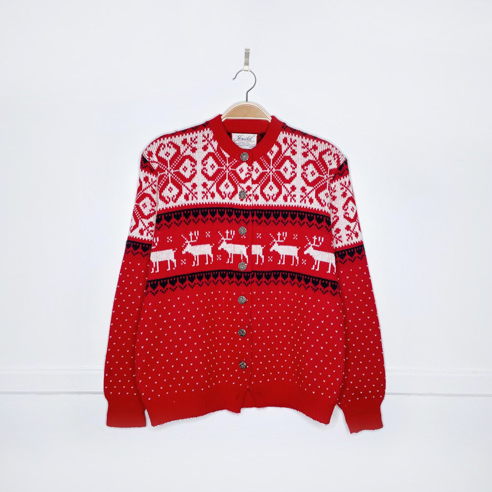 vintage 70s jersild swiss reindeer knit cardigan