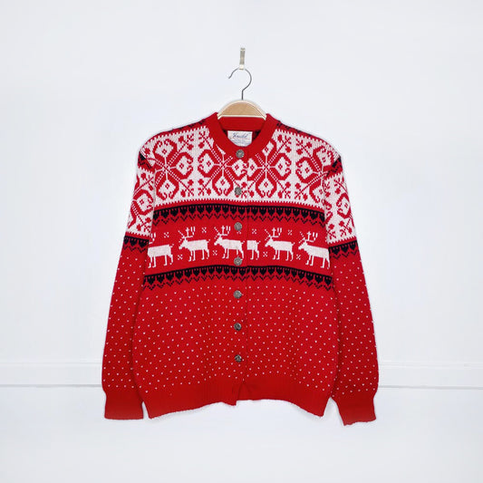 vintage 70s jersild swiss reindeer knit cardigan