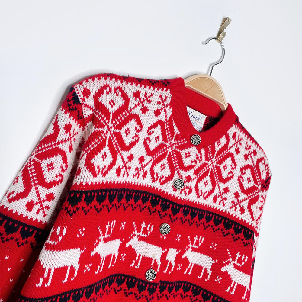 vintage 70s jersild swiss reindeer knit cardigan