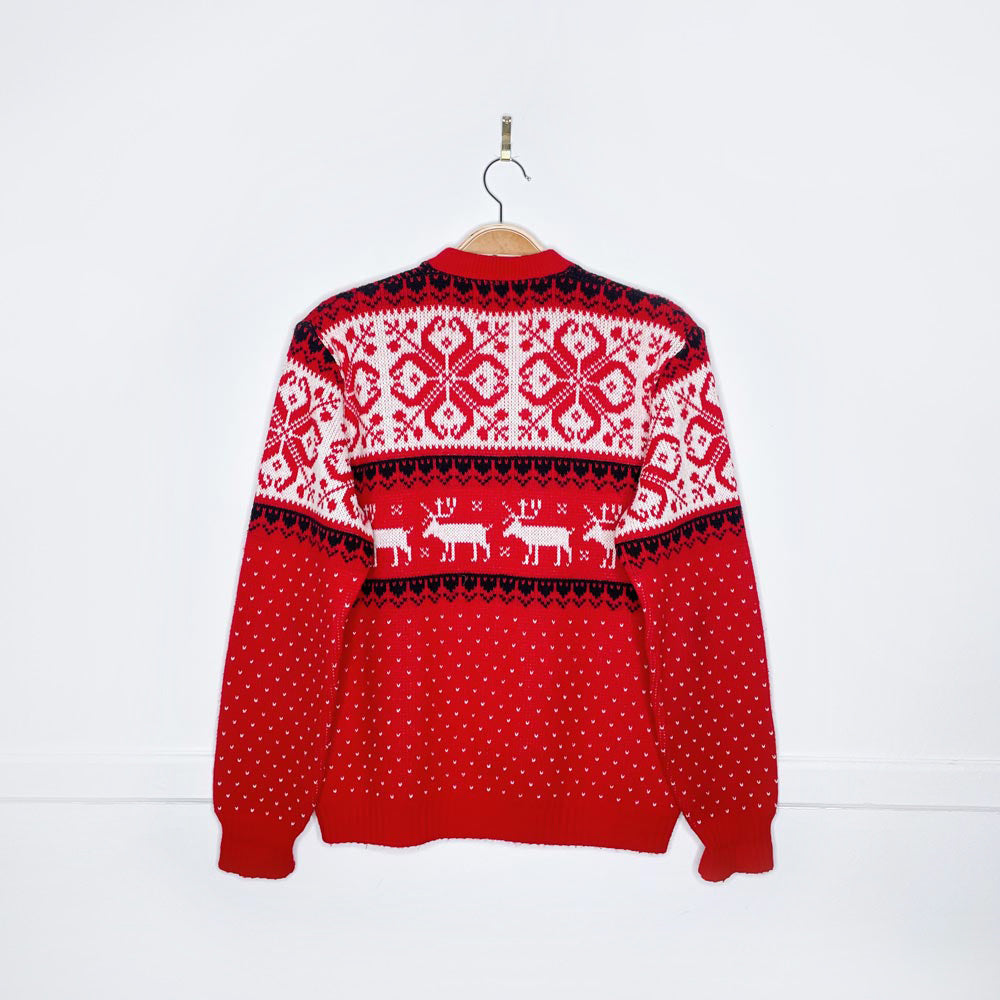 vintage 70s jersild swiss reindeer knit cardigan