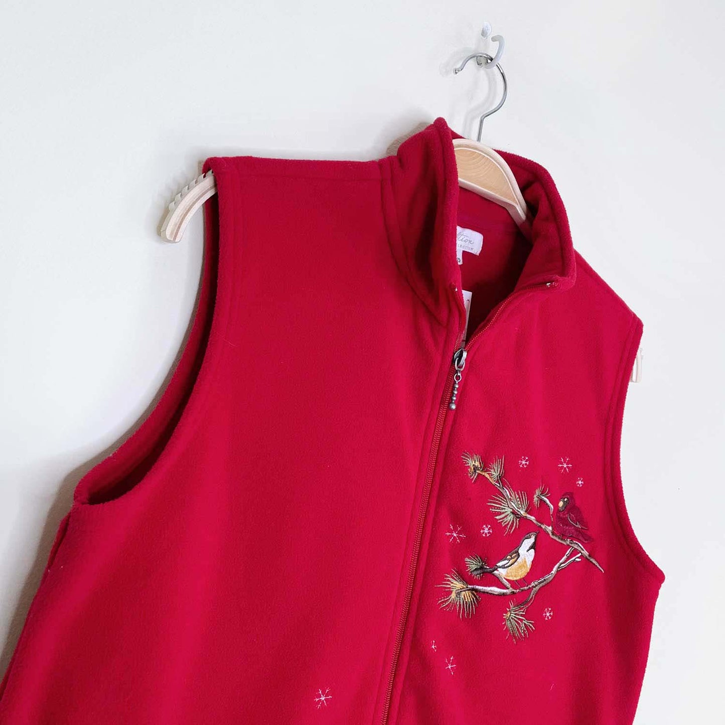 vintage traditions red fleece winter bird vest - size medium