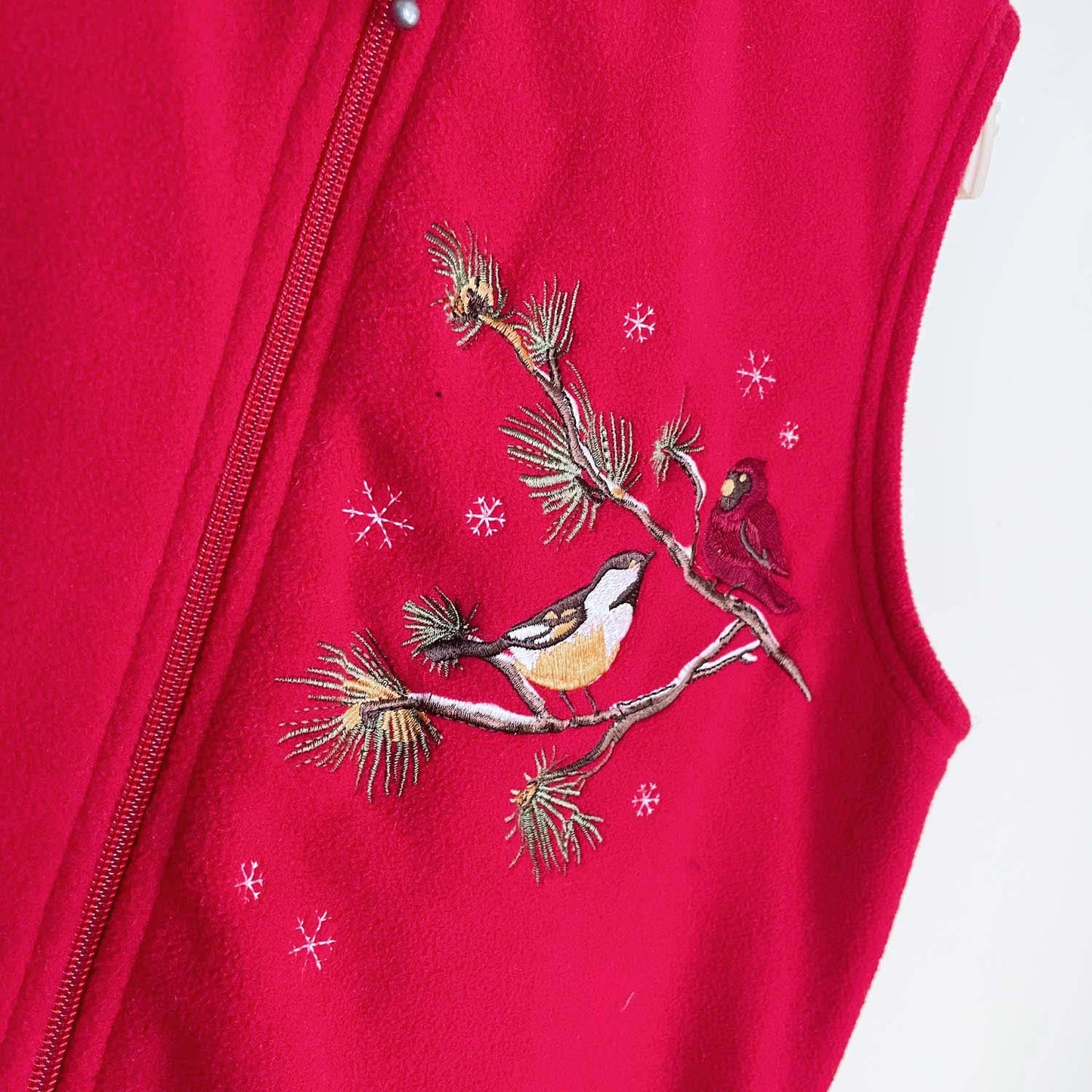 vintage traditions red fleece winter bird vest - size medium