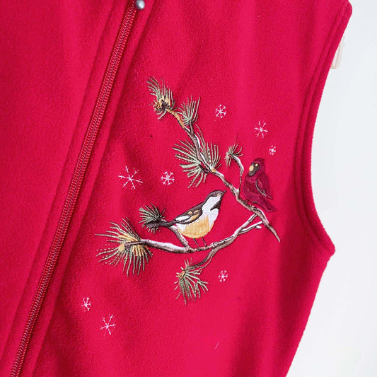 vintage traditions red fleece winter bird vest - size medium