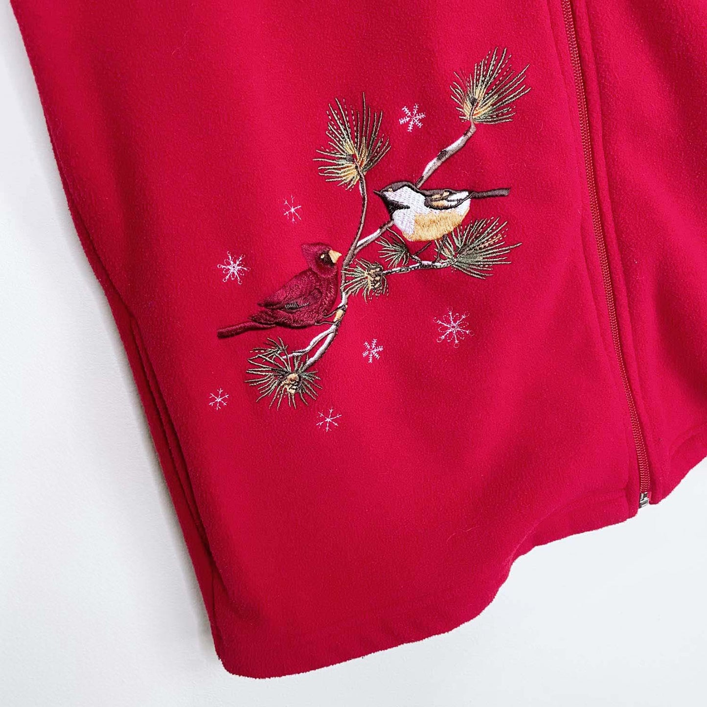 vintage traditions red fleece winter bird vest - size medium