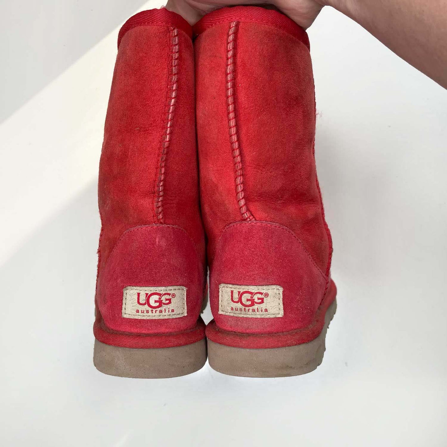 ugg classic short sheepskin boots in ribbon red - size 5