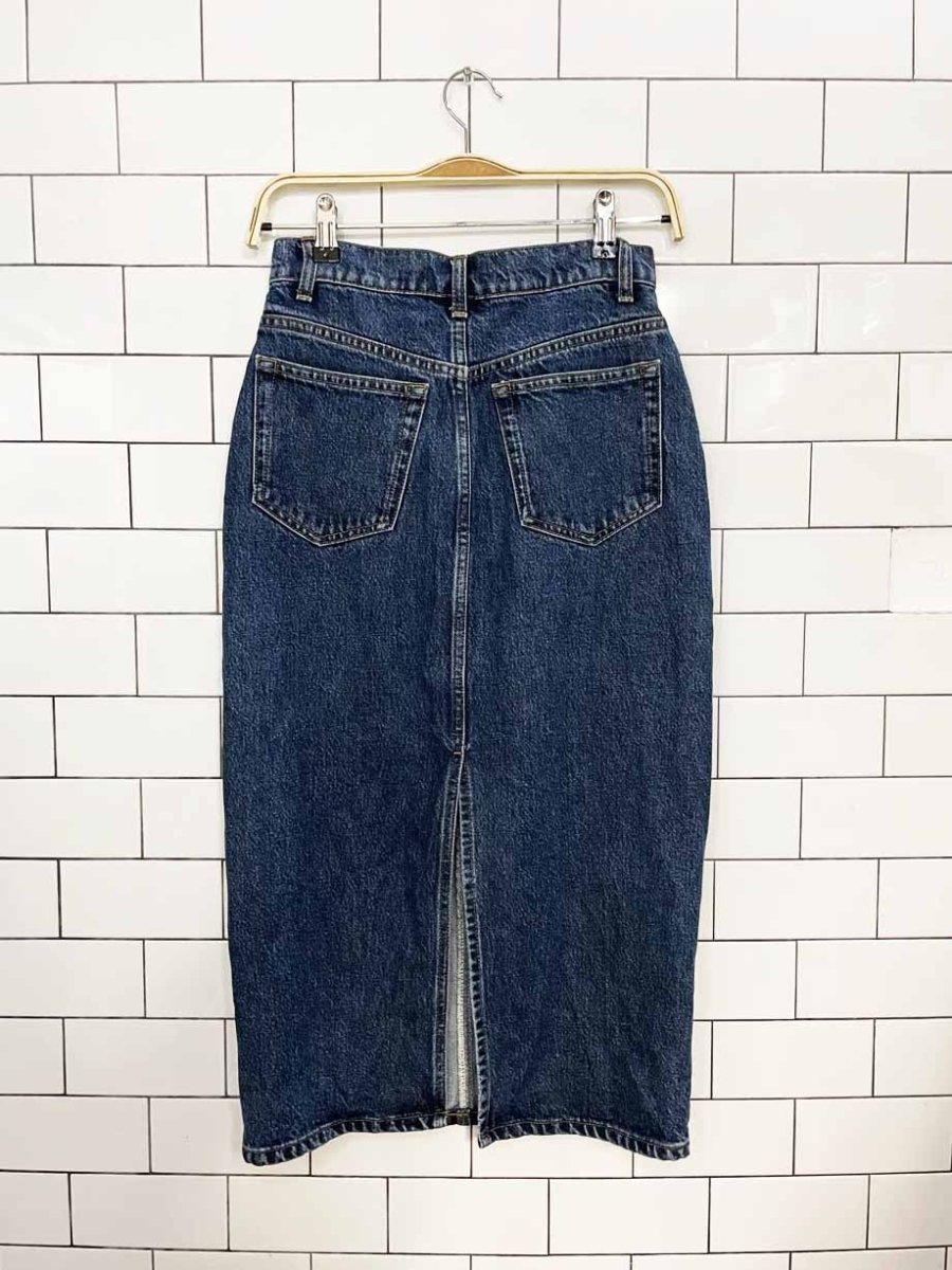 reformation jeans jayde high rise denim midi skirt - good market thrift store