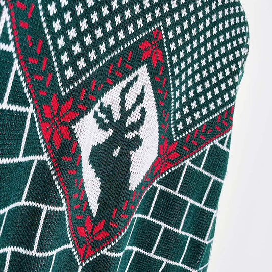 vintage reindeer fireplace knit holiday crew - size medium