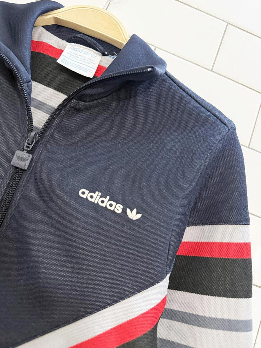 retro adidas three stripe full zip tricot track jacket - good market thrift store