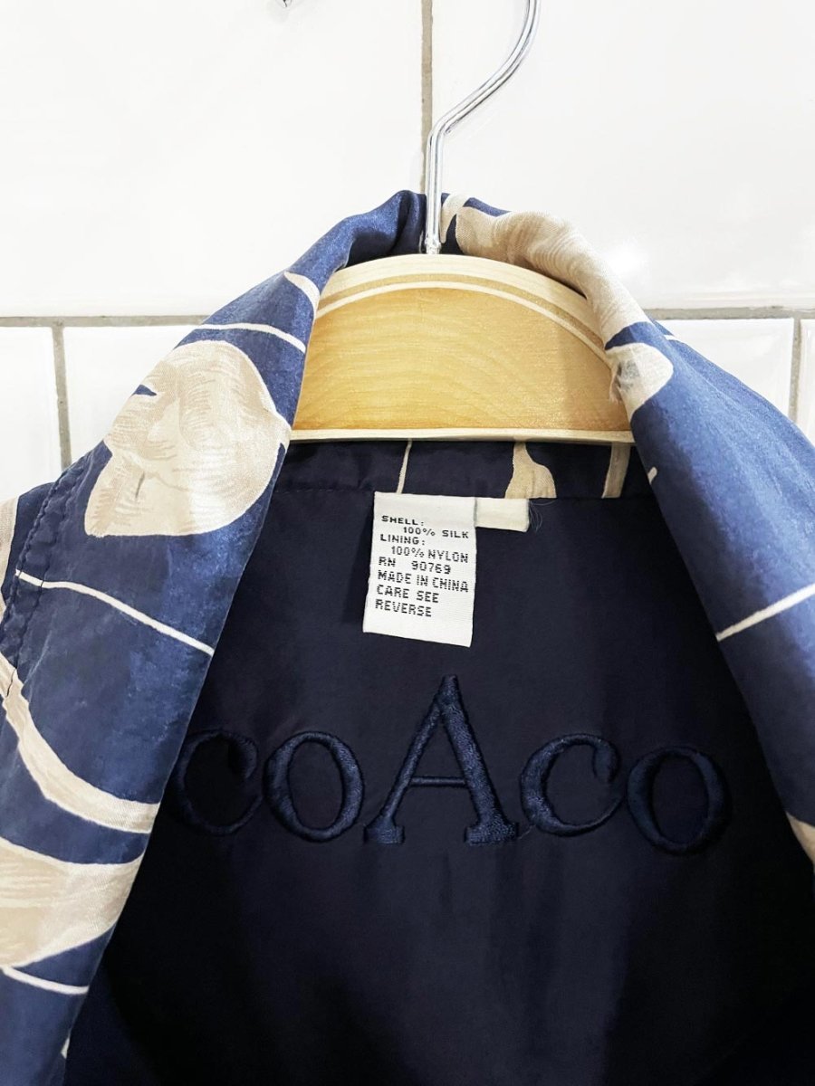 rework x coaco 100% silk floral bomber jacket w flower patch - good market thrift store