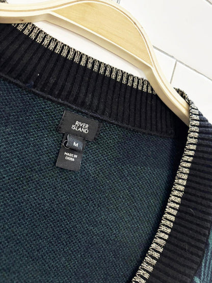 river island gold trim plaid knit cardigan - good market thrift store