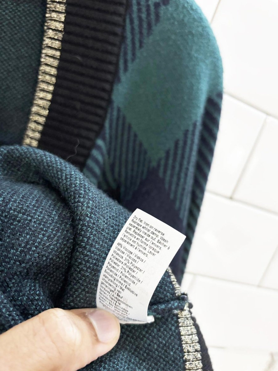 river island gold trim plaid knit cardigan - good market thrift store