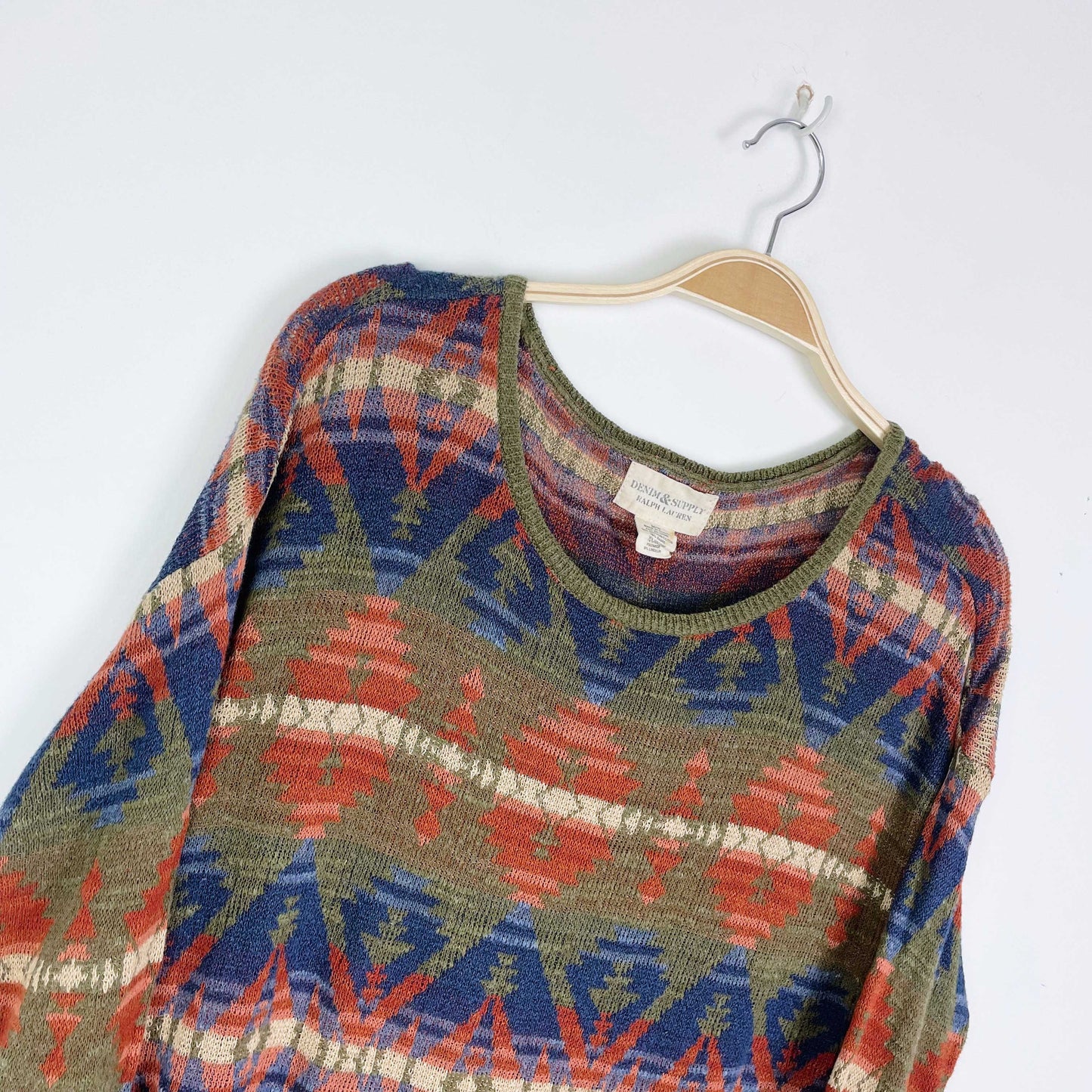 ralph lauren denim & supply aztec linen-blend sweater - size medium
