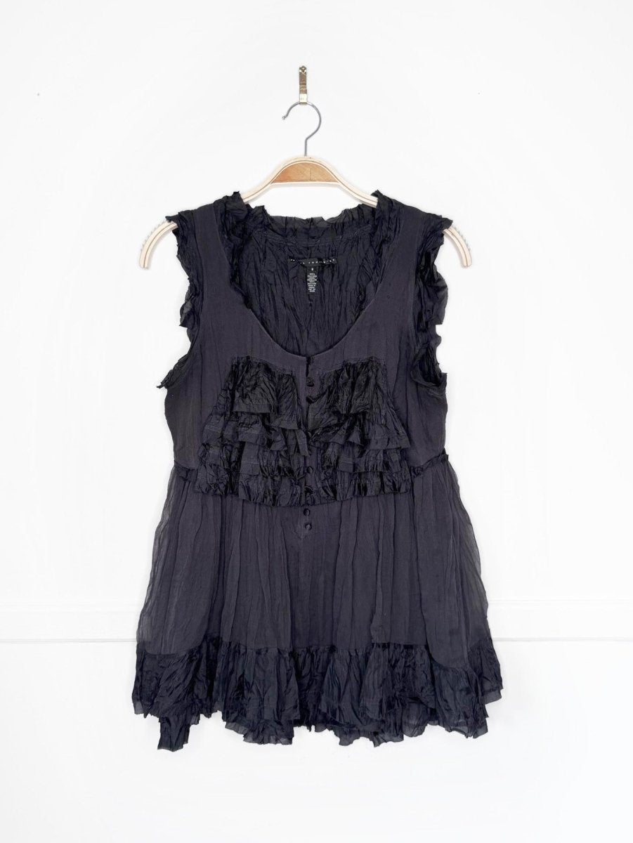 robert rodriguez 100% silk ruffled crinkle sleeveless blouse - good market thrift store
