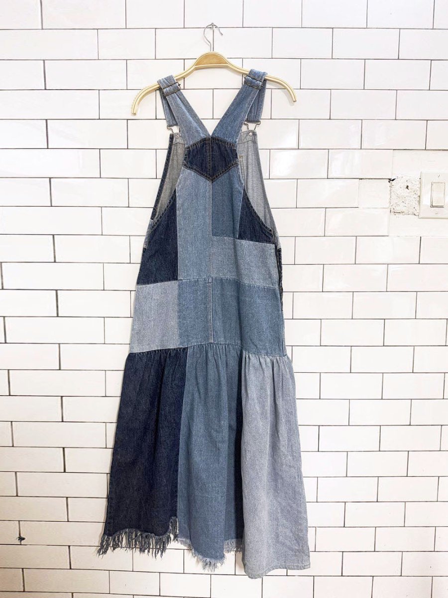rodeo crowns denim patchwork overall maxi dress - good market thrift store