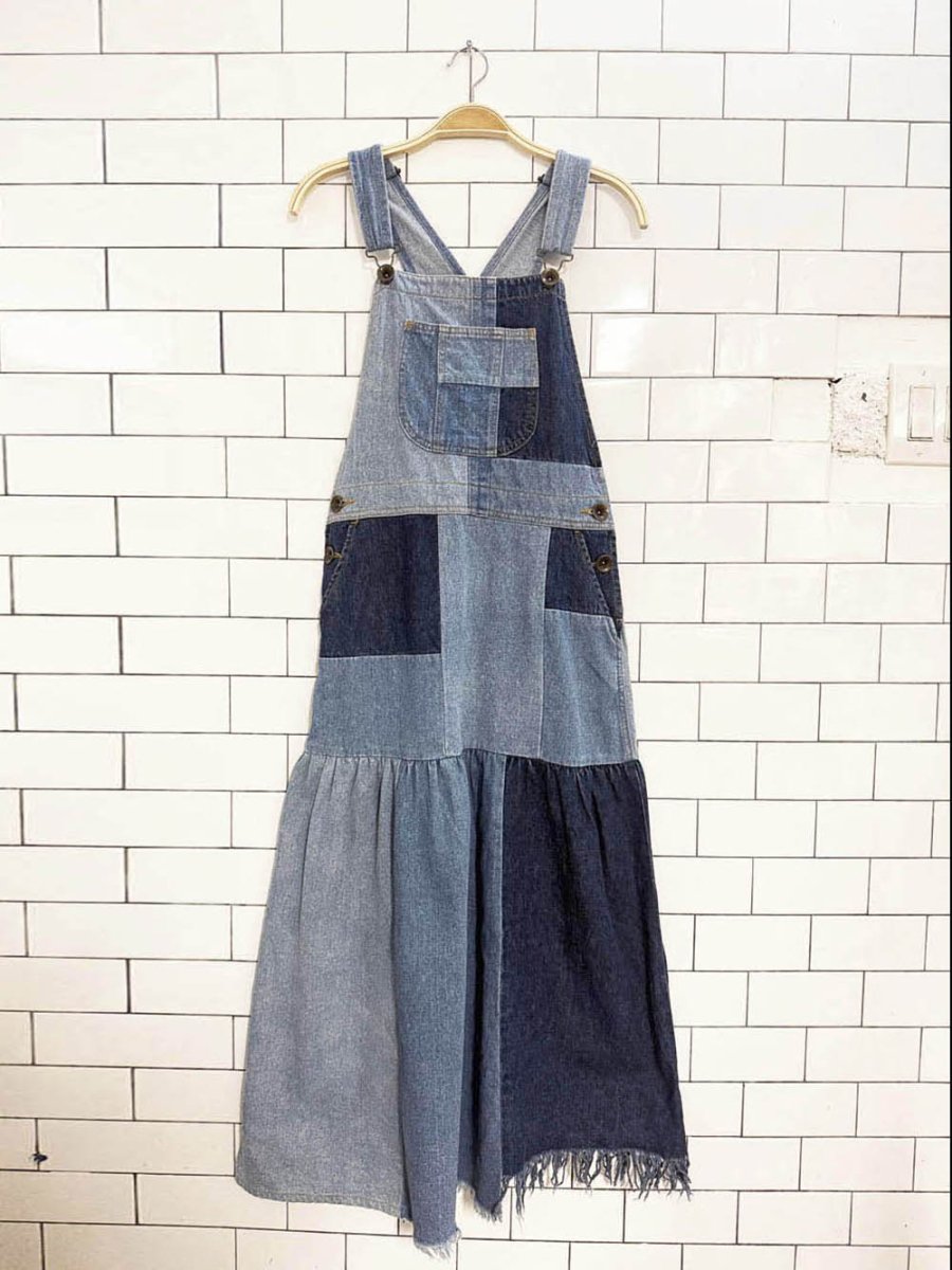 rodeo crowns denim patchwork overall maxi dress - good market thrift store