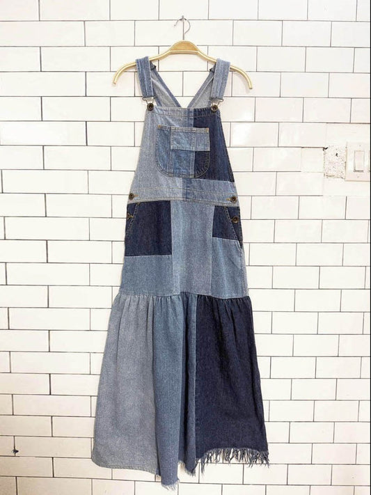 rodeo crowns denim patchwork overall maxi dress - good market thrift store