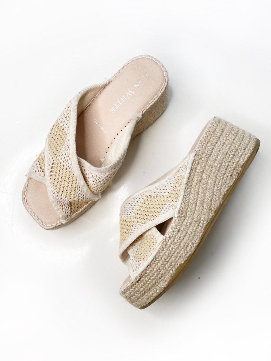 ron white 2025 jessa raffia woven espadrilles platform slide - good market thrift store