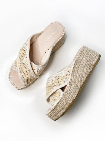 ron white 2025 jessa raffia woven espadrilles platform slide - good market thrift store