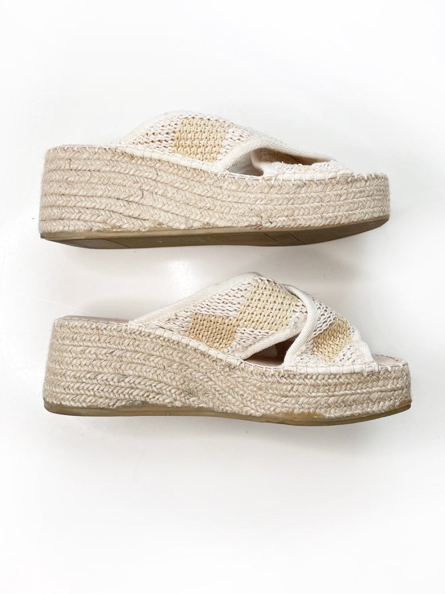ron white 2025 jessa raffia woven espadrilles platform slide - good market thrift store