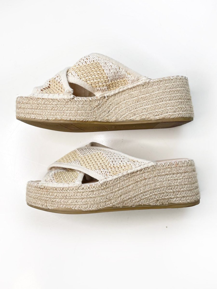 ron white 2025 jessa raffia woven espadrilles platform slide - good market thrift store