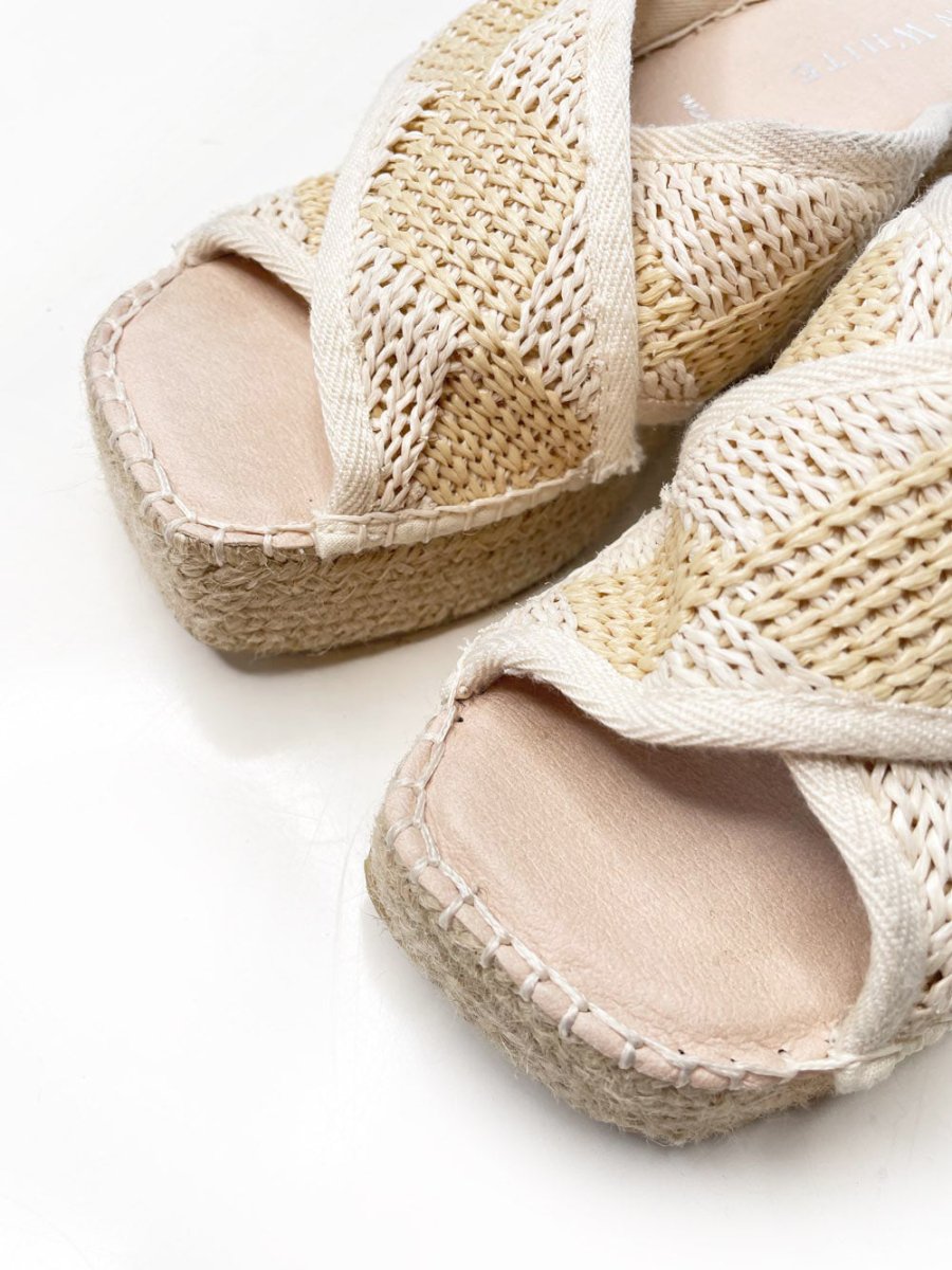 ron white 2025 jessa raffia woven espadrilles platform slide - good market thrift store