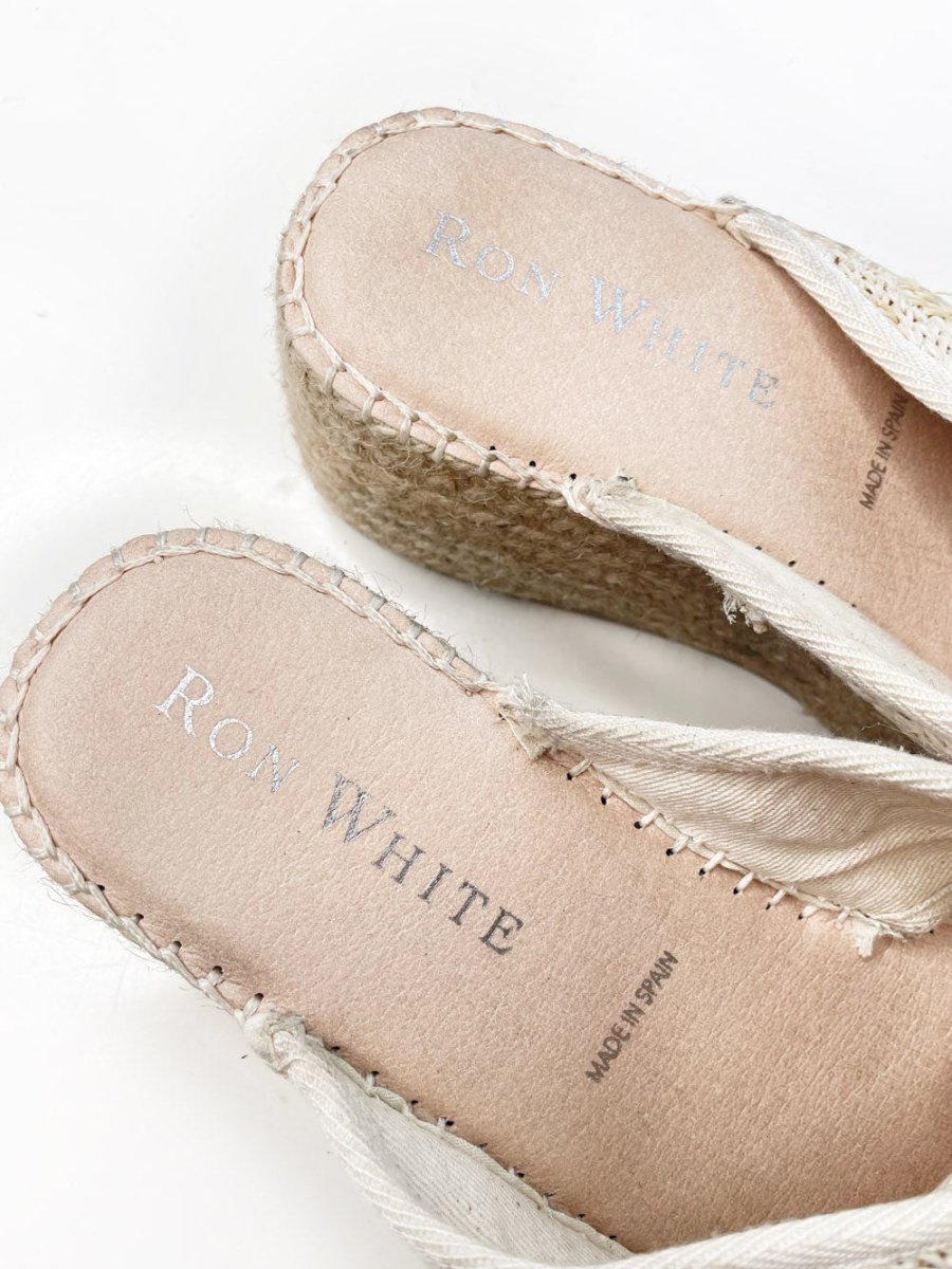 ron white 2025 jessa raffia woven espadrilles platform slide - good market thrift store