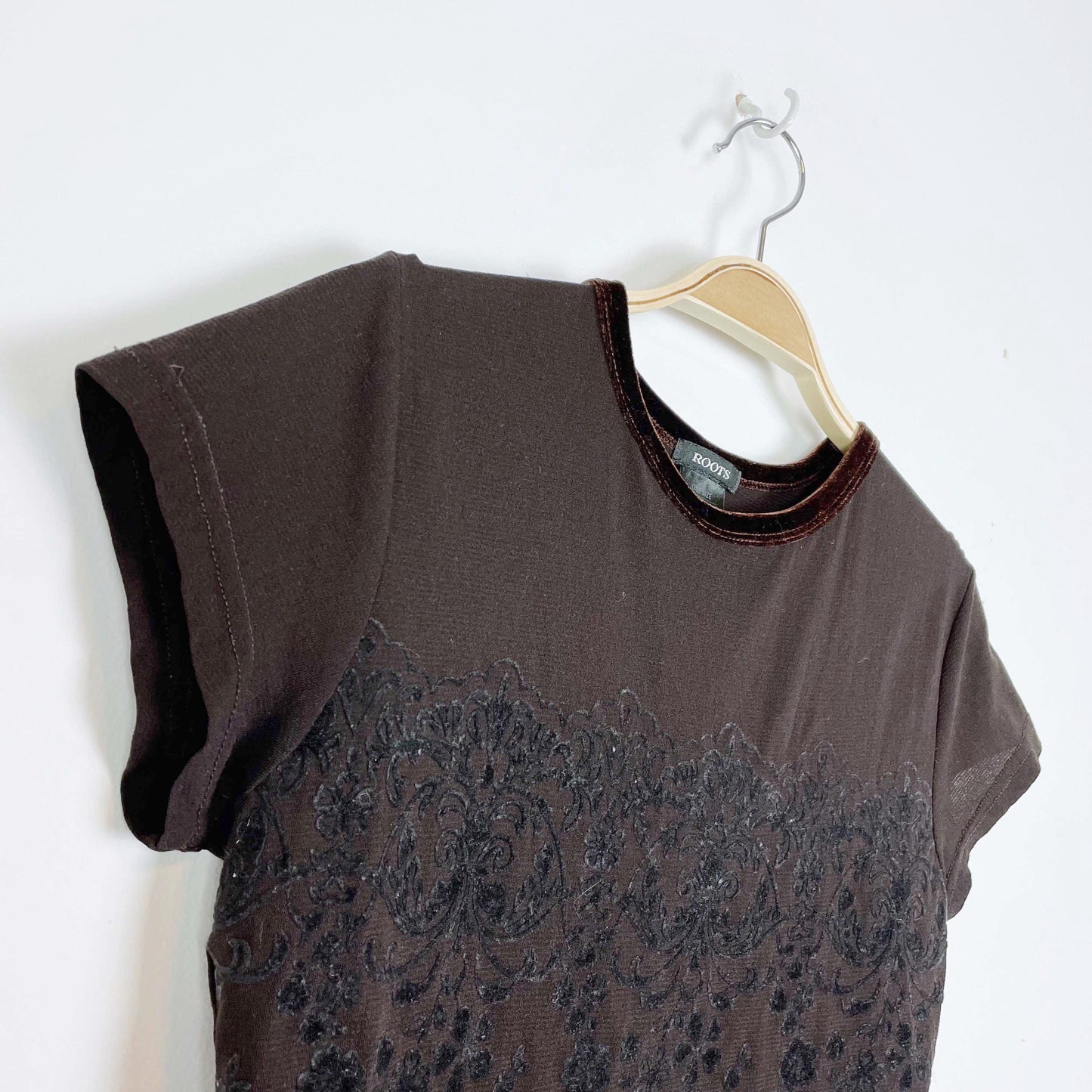 vintage 00s roots sheer flocked velvet tee - one size
