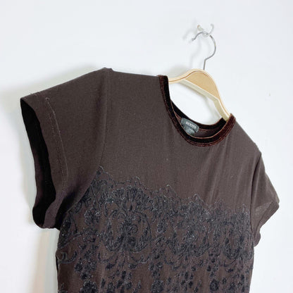 vintage 00s roots sheer flocked velvet tee - one size